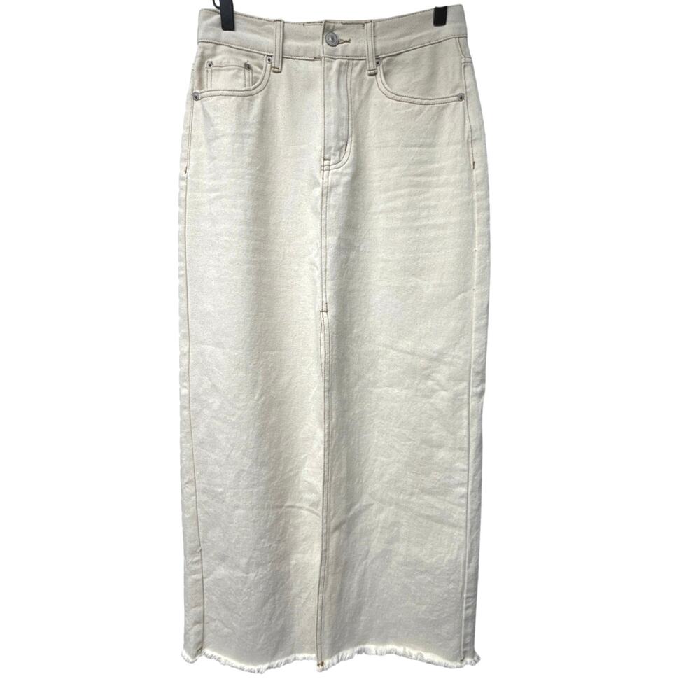 Steve Madden Size 4 Avani Ivory Denim Skirt Midi Pockets High Waist Festival